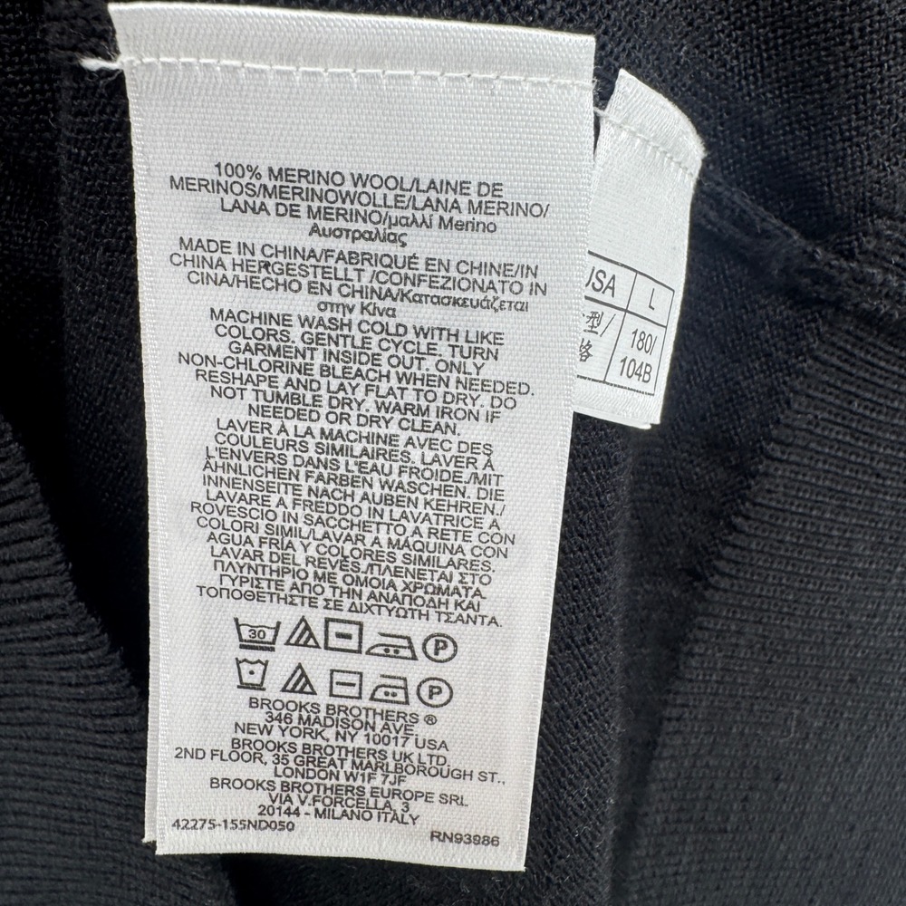 Brooks Brothers Brookstech Merino Wool V-Neck Sweater Mens‎ Large Black Pullover - Picture 7 of 10